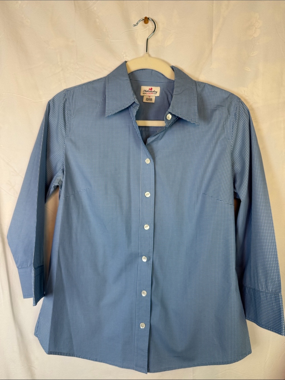 J. Crew Women's Light Blue Micro-Check Dress Shirt